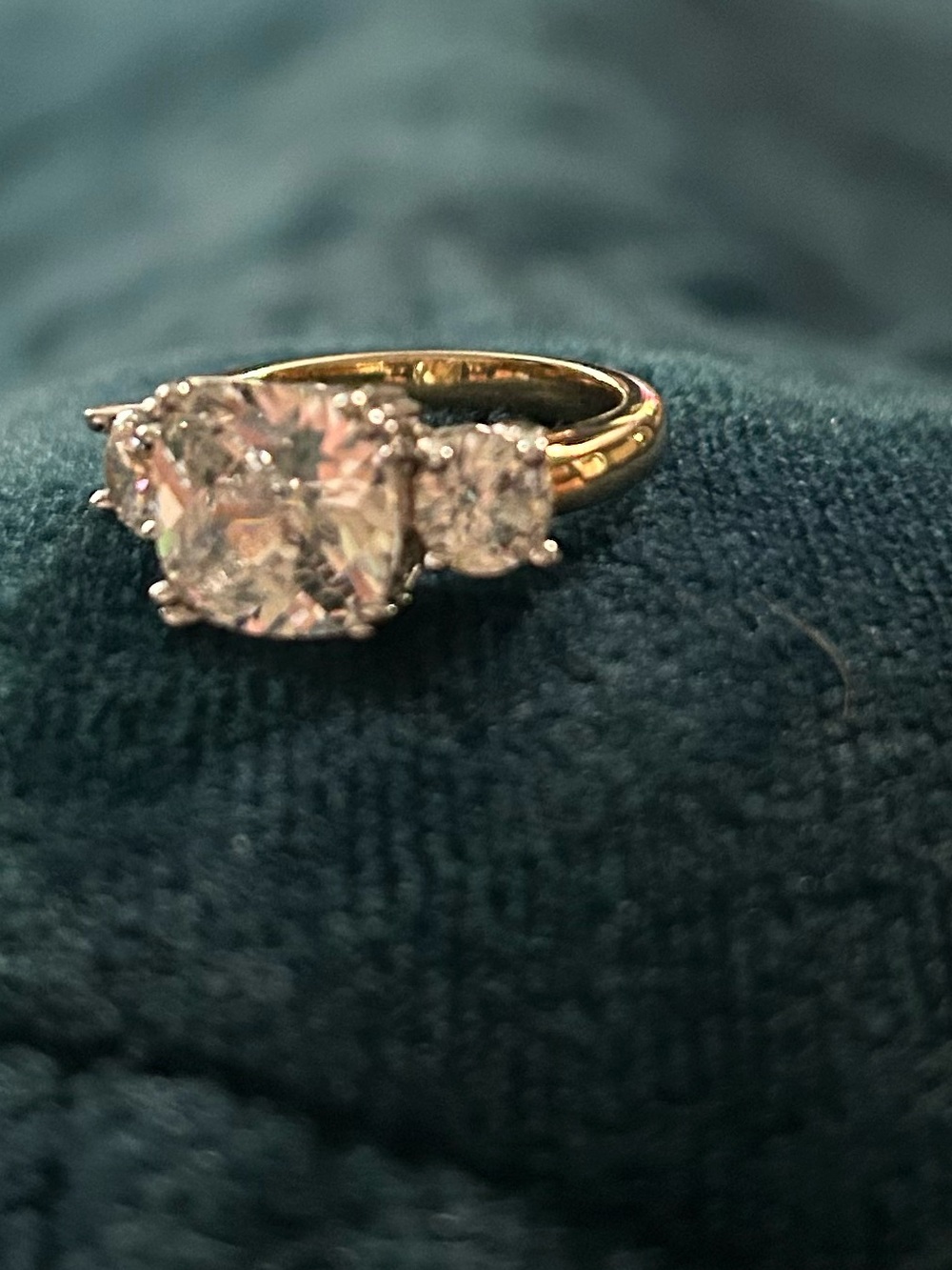 Silver and Gold Tone Three-Stone Clear CZ Ring - Picture 3 of 5